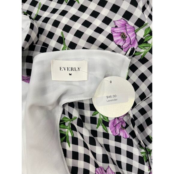 Everly‎ Black White Check Purple Flowers Spring Easter Sleeveless Swing Dress - Picture 5 of 6